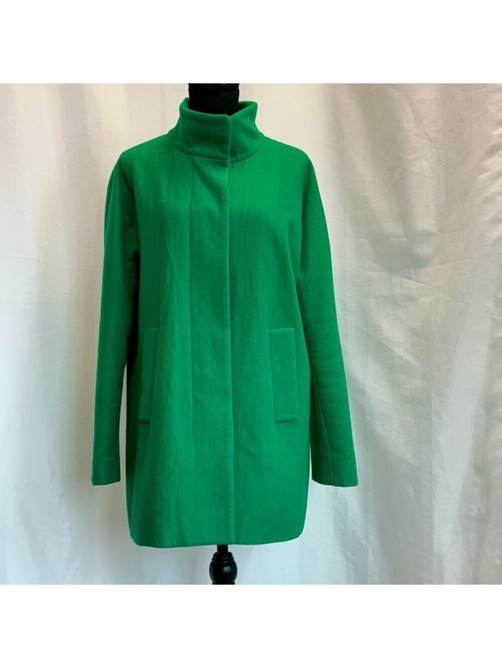 J. Crew Women's Vibrant Green Wool Blend Pea Coat Hidden Button Closure Sz 12